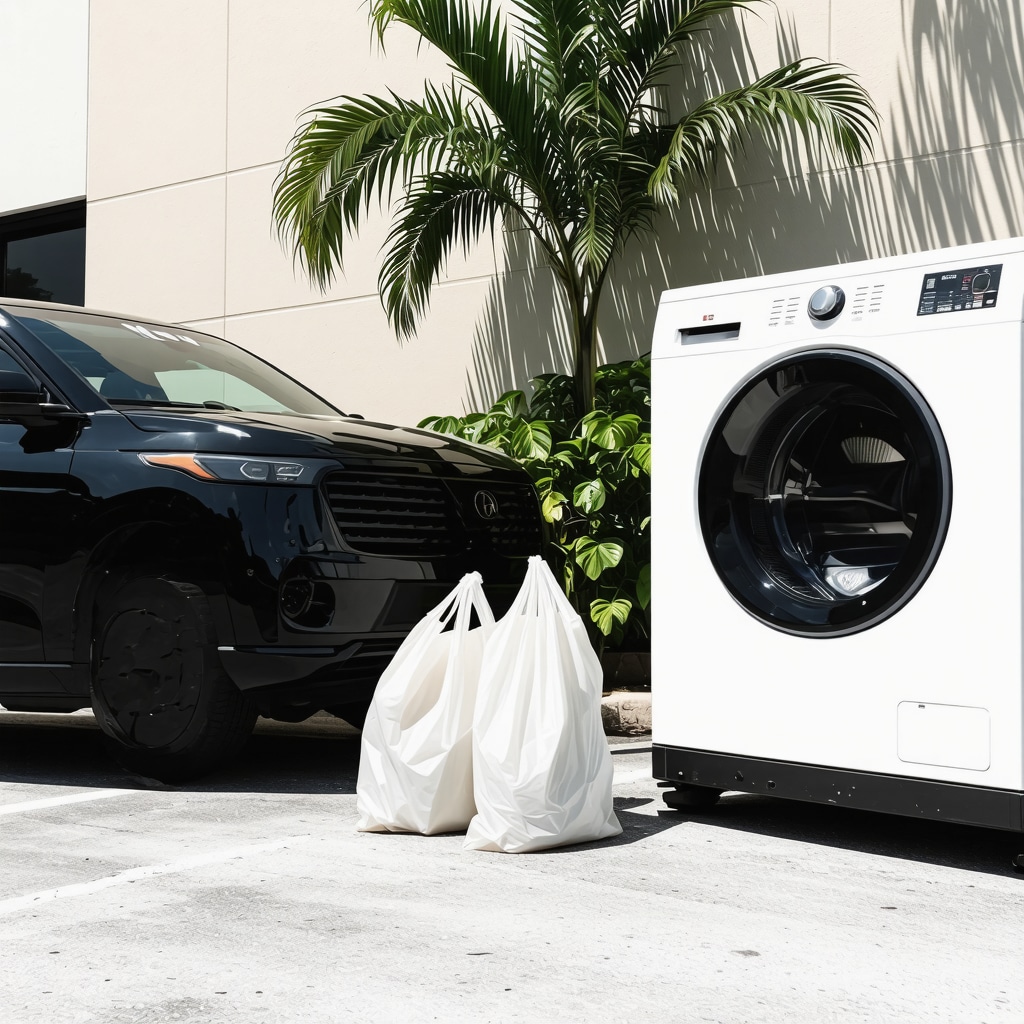 Electric vehicle delivering eco-friendly laundry with reusable bags in Tampa