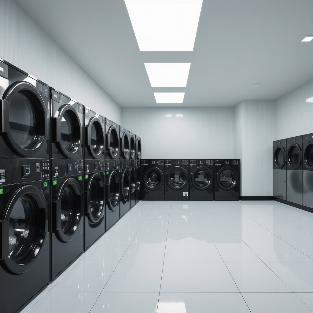 Eco-conscious laundry facility with water-saving and biodegradable practices