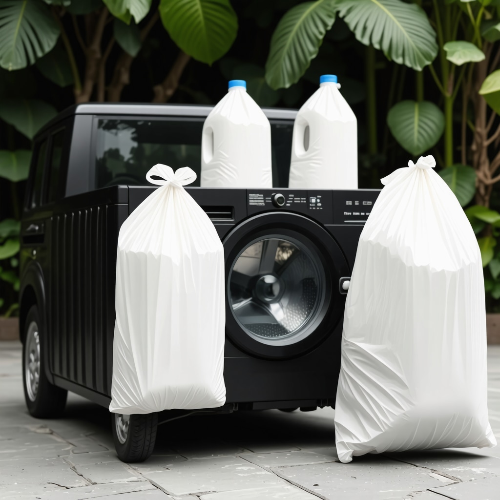 Eco-conscious laundry pickup with reusable bags and green transportation