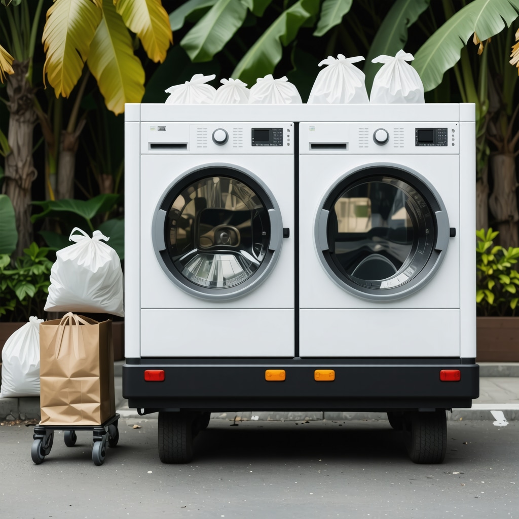 Modern laundry pickup truck with reusable bags and green detergents in Tampa