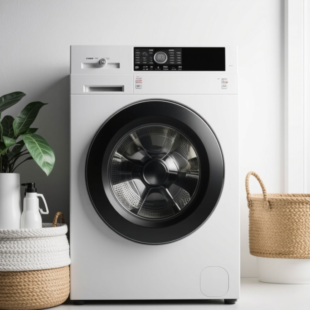 Modern eco-friendly laundry machines with biodegradable detergents in a professional laundry facility