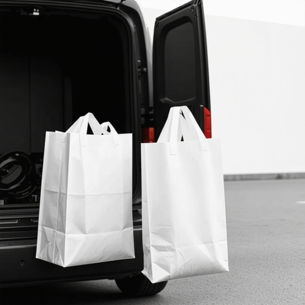 Reusable bags and green vehicles delivering laundry in Tampa