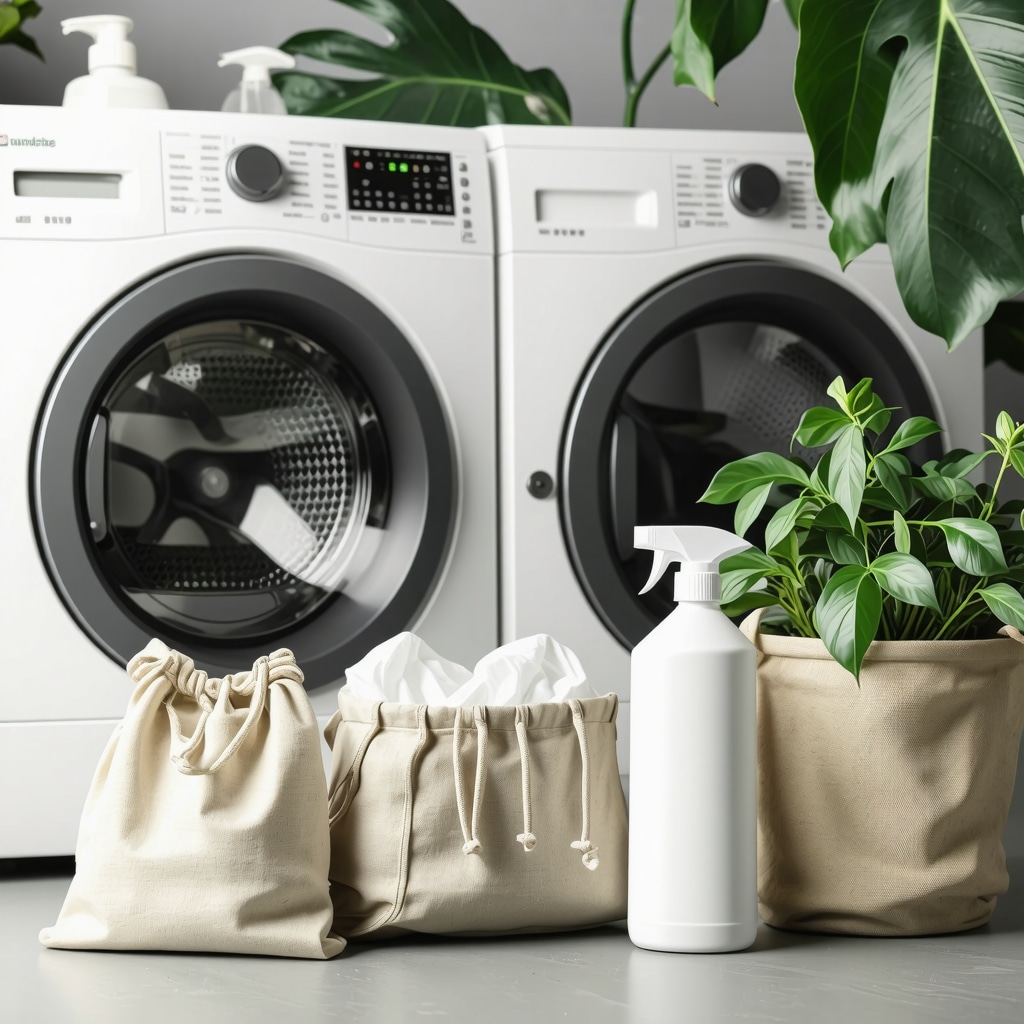 Green laundry setup with eco-friendly detergents and reusable bags