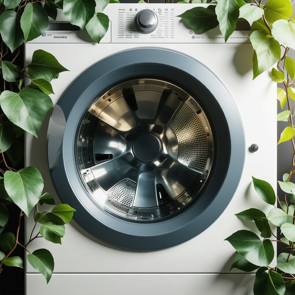 Eco-friendly laundry machine with green leaves