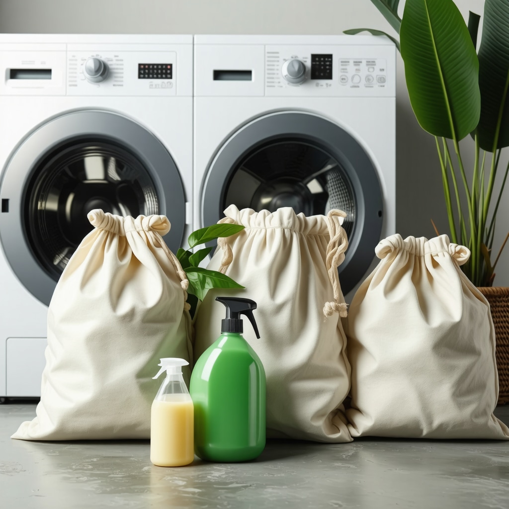 Eco-friendly laundry process with reusable bags and biodegradable detergents