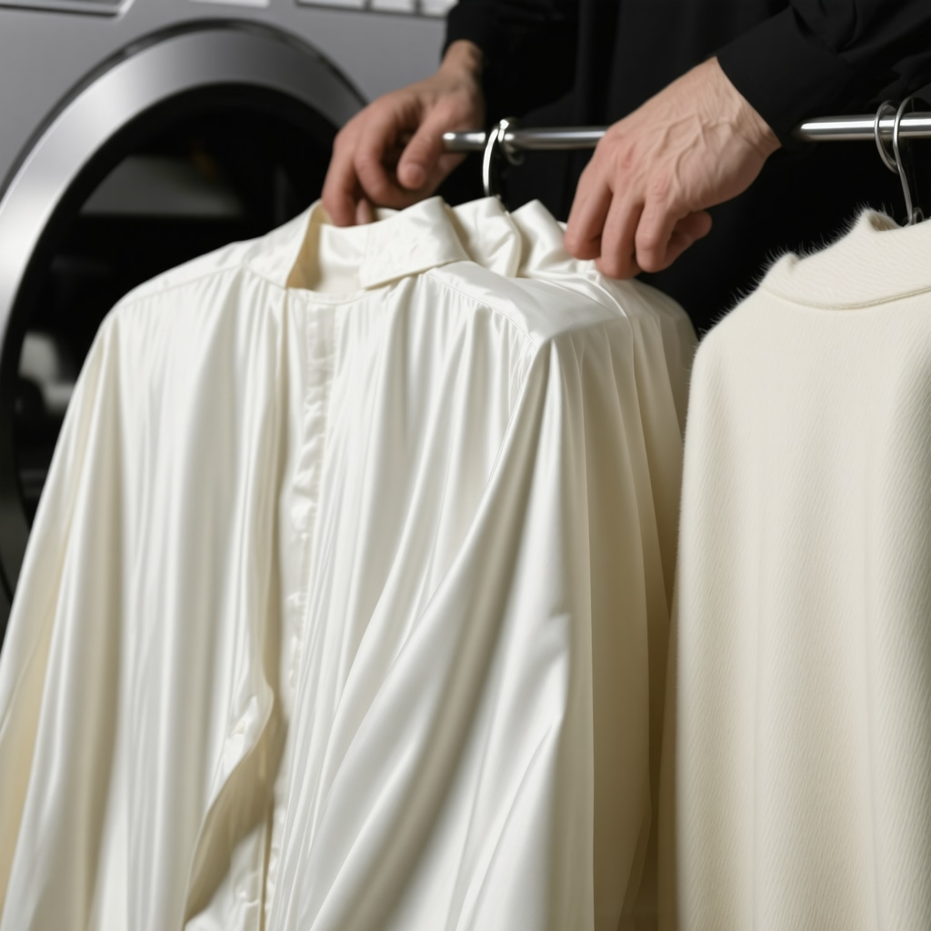 Professional delicately cleaning silk and cashmere garments with eco-friendly equipment.