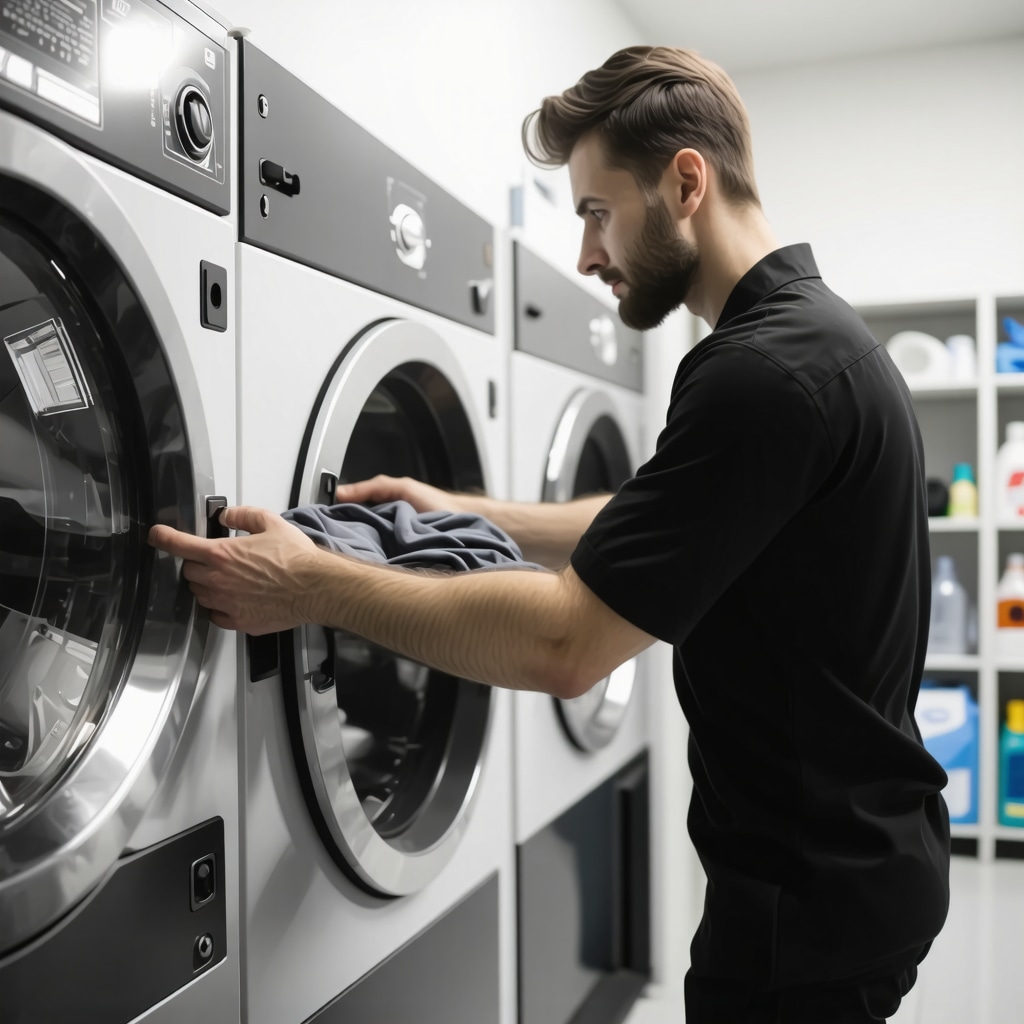 Laundry professional folding clothes with care in a clean, organized setting.