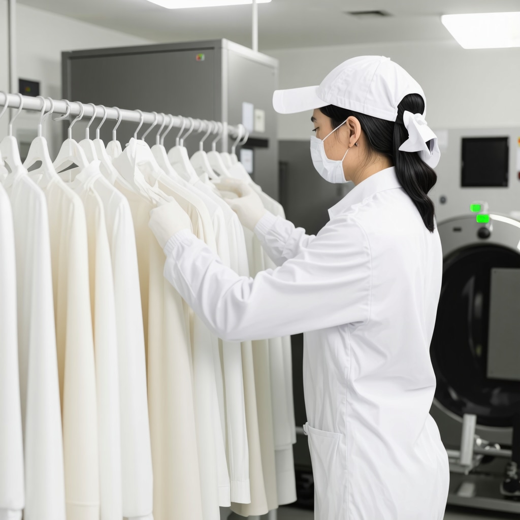Laundry specialist gently folding silk clothes in a professional setting.