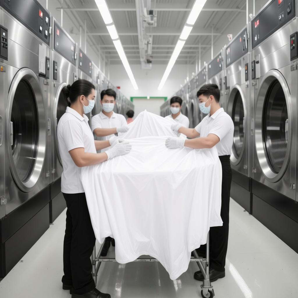 Laundry professionals sorting and cleaning bulk laundry efficiently