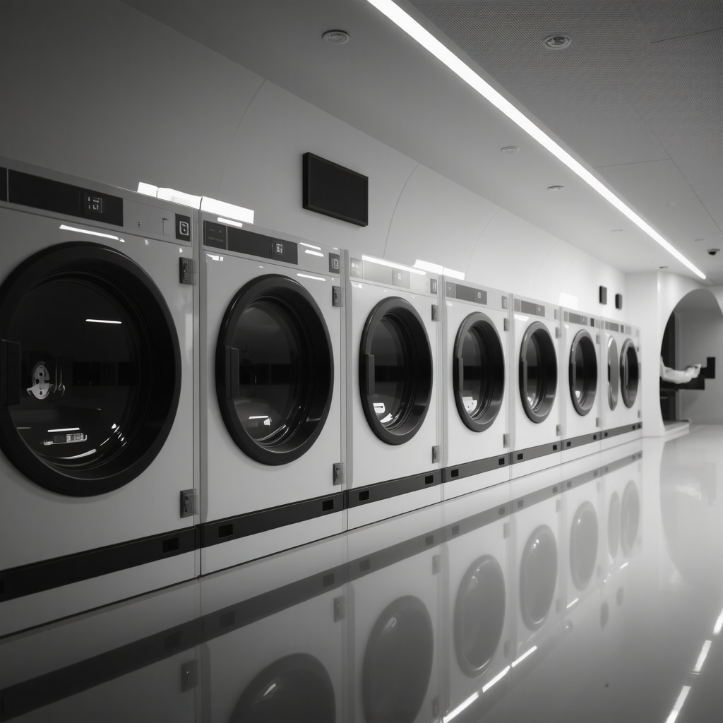 A modern eco-friendly laundry facility using ultrasonic cleaning technology and sustainable materials
