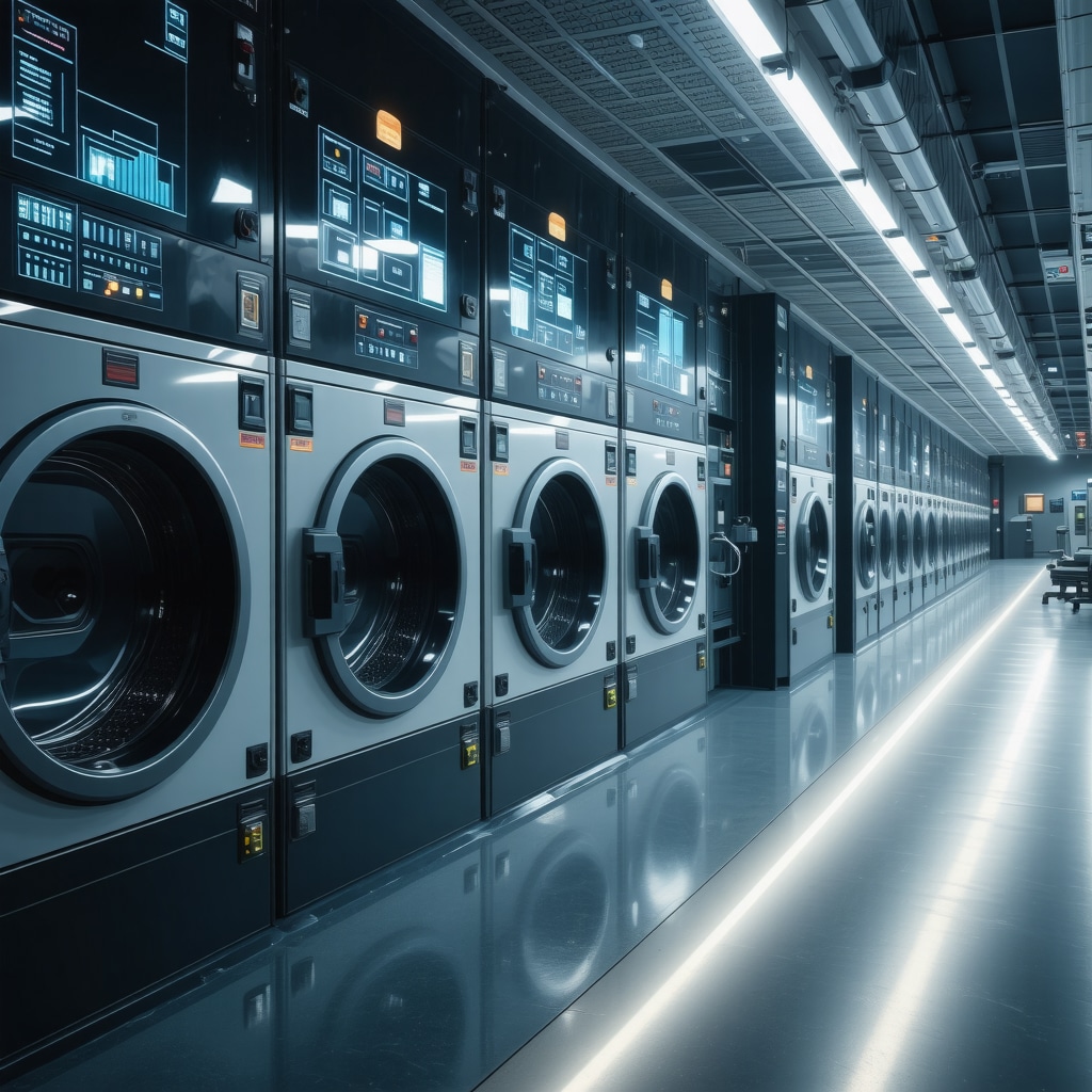 Futuristic smart laundry facility with automation and data analytics
