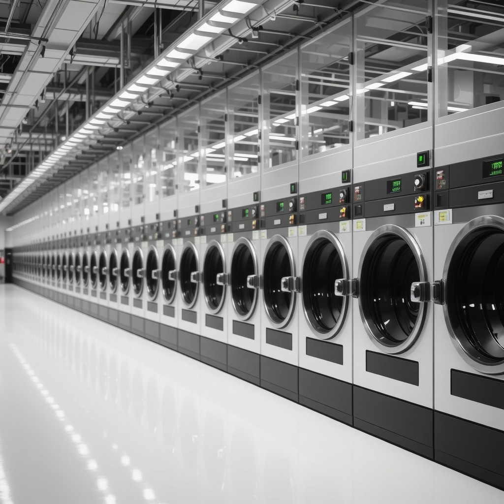 Advanced laundry facility showcasing UV sterilization and AI technology