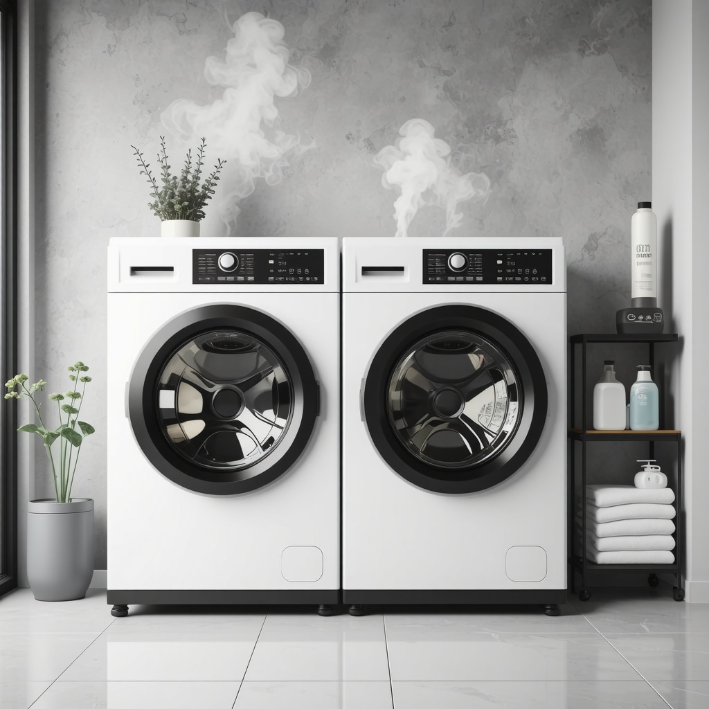 Modern laundry room with steam and electrostatic disinfection equipment