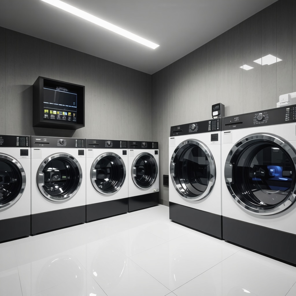 Laundry room with UV sterilization and AI-driven equipment ensuring hygienic linens for Tampa rentals.