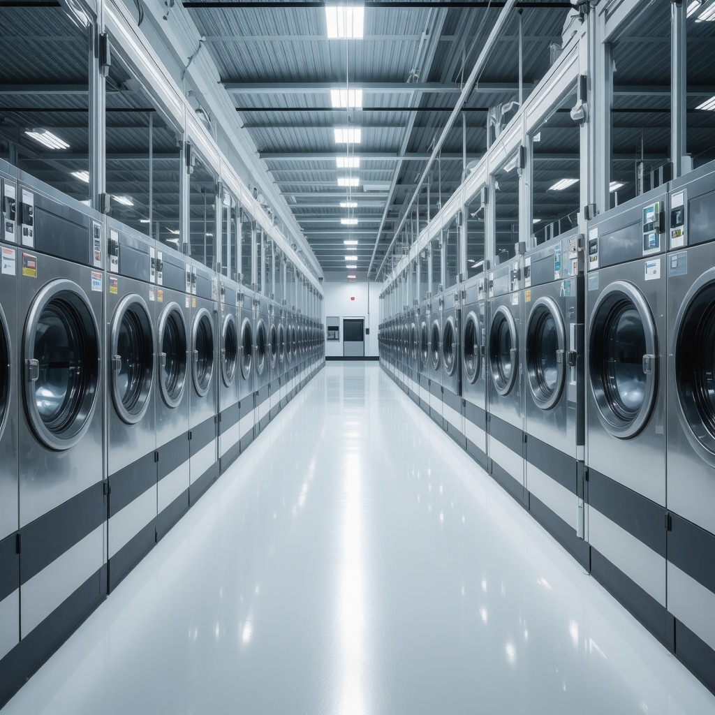 Automated commercial laundry process with eco-friendly machinery