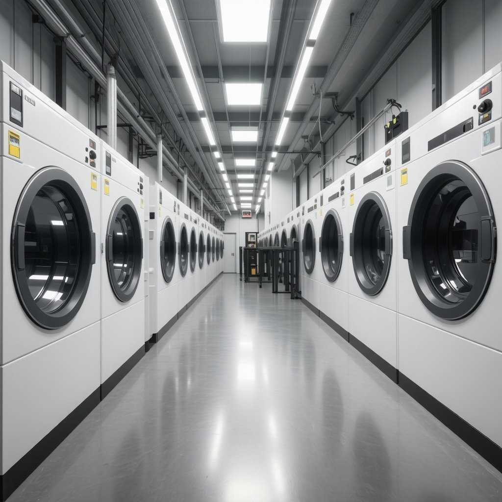 A state-of-the-art laundry facility with eco-conscious features and green technologies.