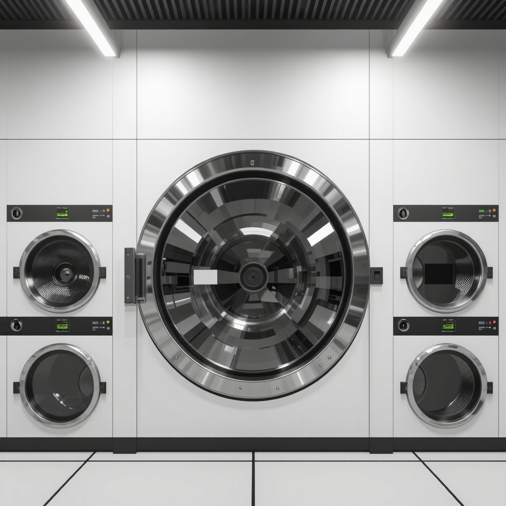 A modern laundry facility showcasing advanced green cleaning technologies like ozone and ultrasonic systems.
