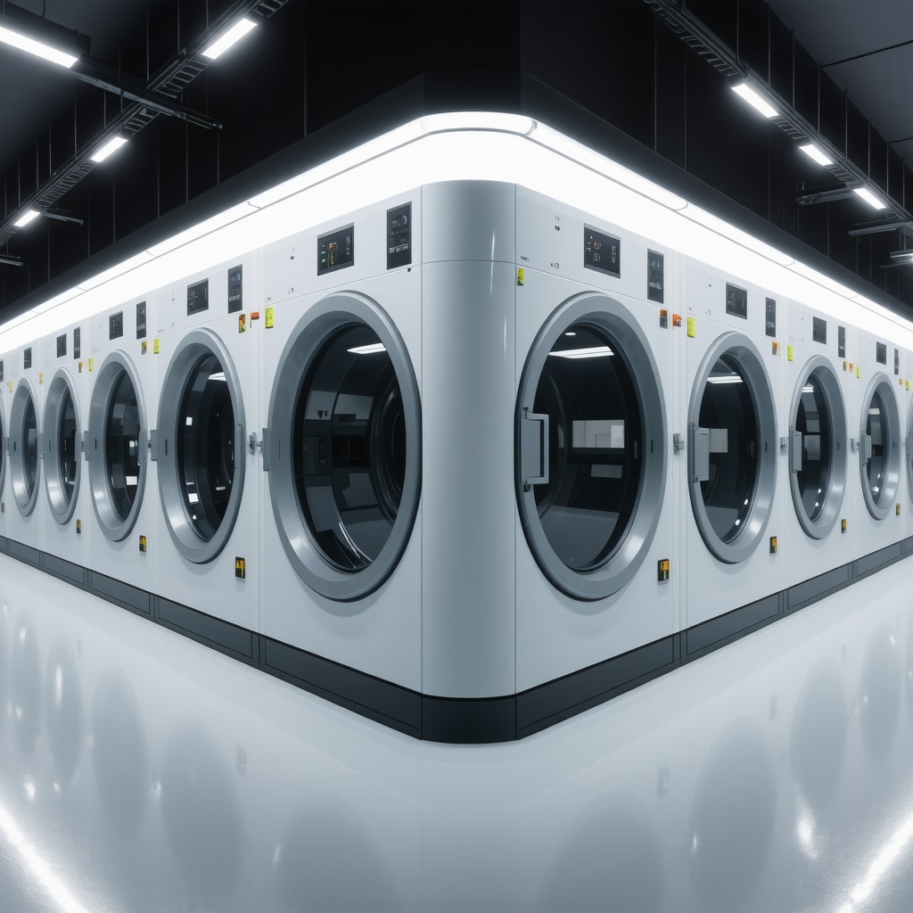 Modern sustainable laundry facility with water treatment and green tech