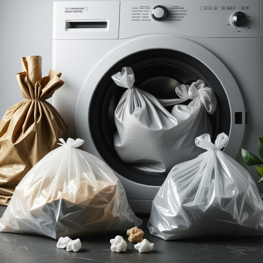 Eco-friendly laundry packaging with biodegradable wraps and reusable bags in Tampa