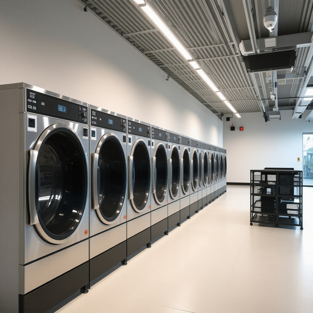 Modern eco-friendly laundry facility showcasing green technology for sustainability.