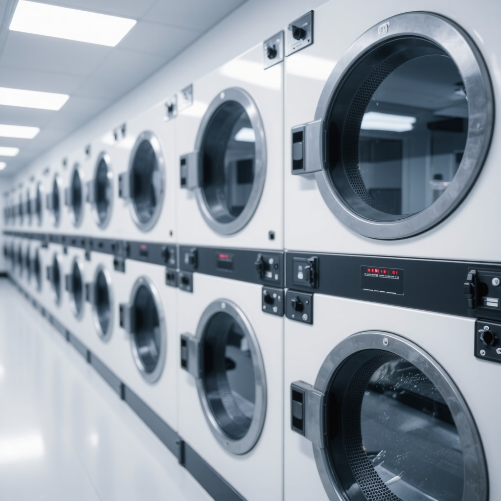 Modern laundry sterilization system with UV-C lights and IoT sensors