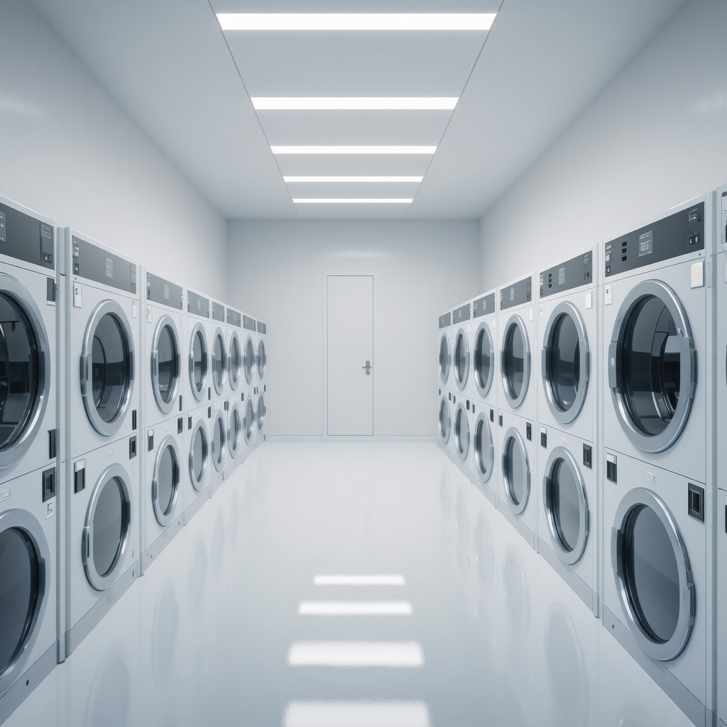 Modern laundry room with UV sterilization and IoT-enabled machines