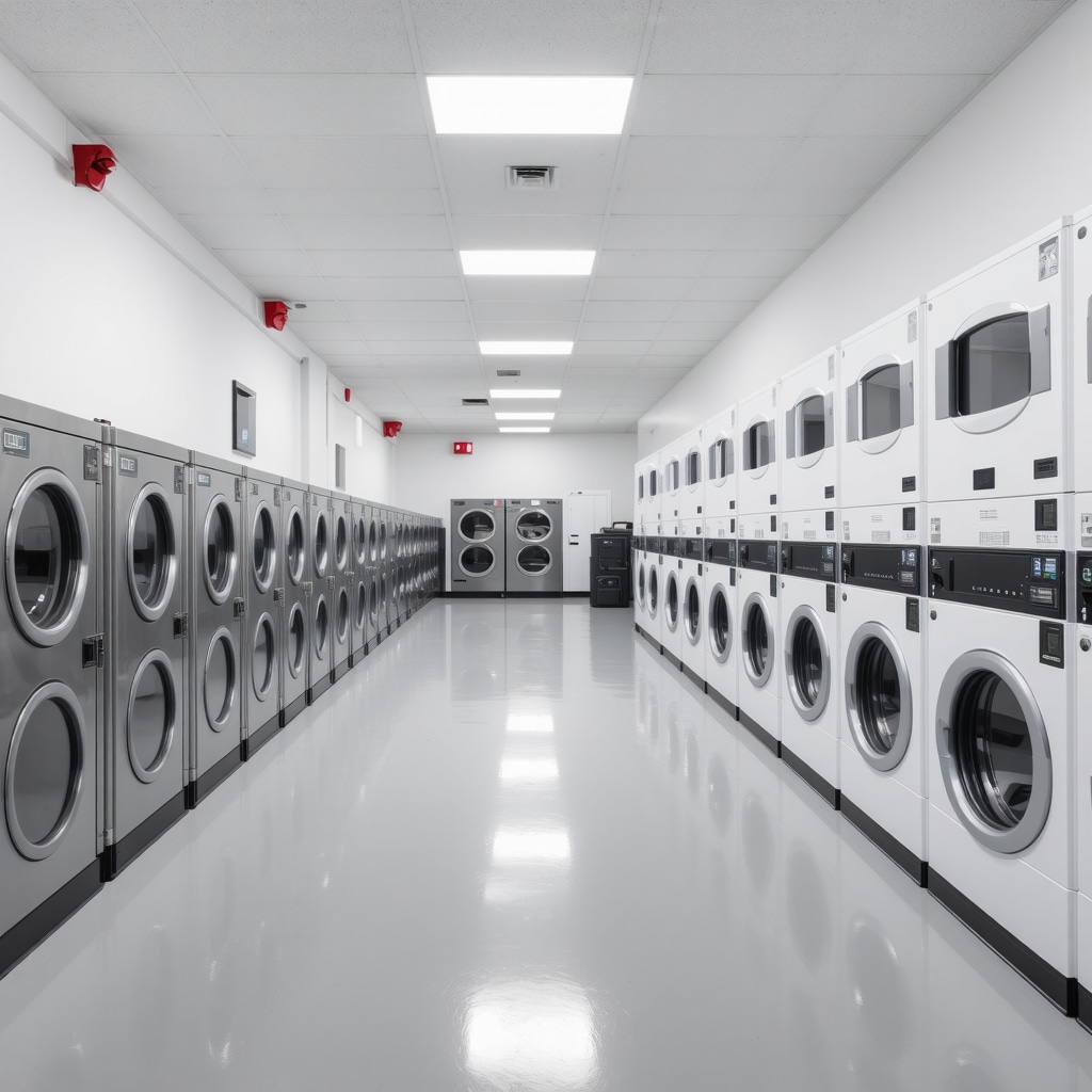 Tampa laundry facility with eco-friendly machinery and smart logistics systems.