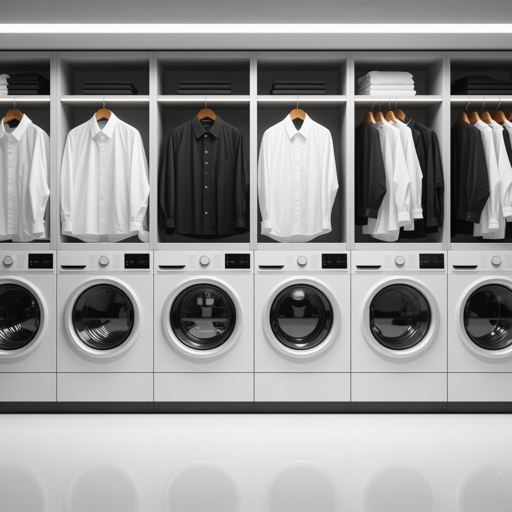 Close-up of RFID sensors attached to garments in a high-end laundry facility.