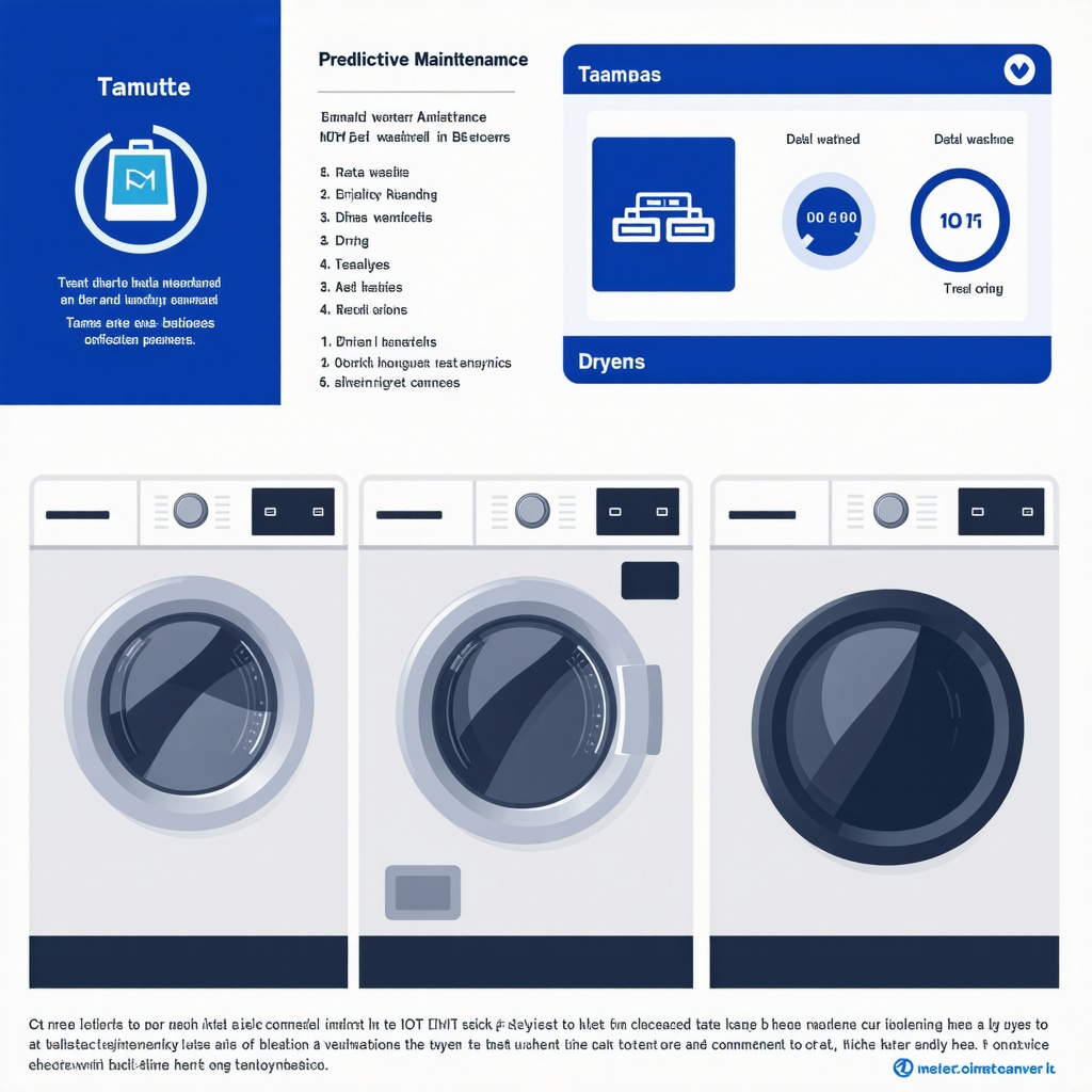 Infographic depicting IoT-connected laundry equipment and data dashboards for predictive maintenance in Tampa uniform laundry services