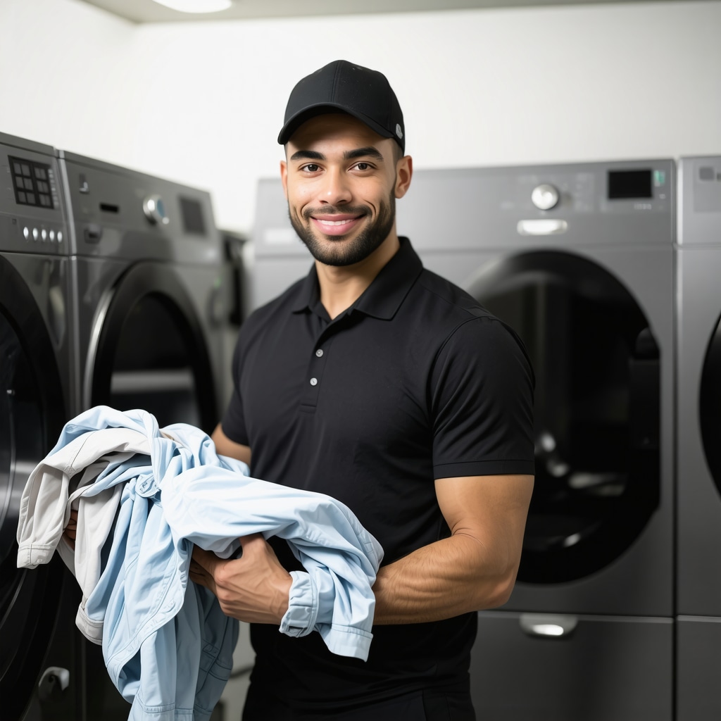 Laundry technician handling clothes carefully in Tampa