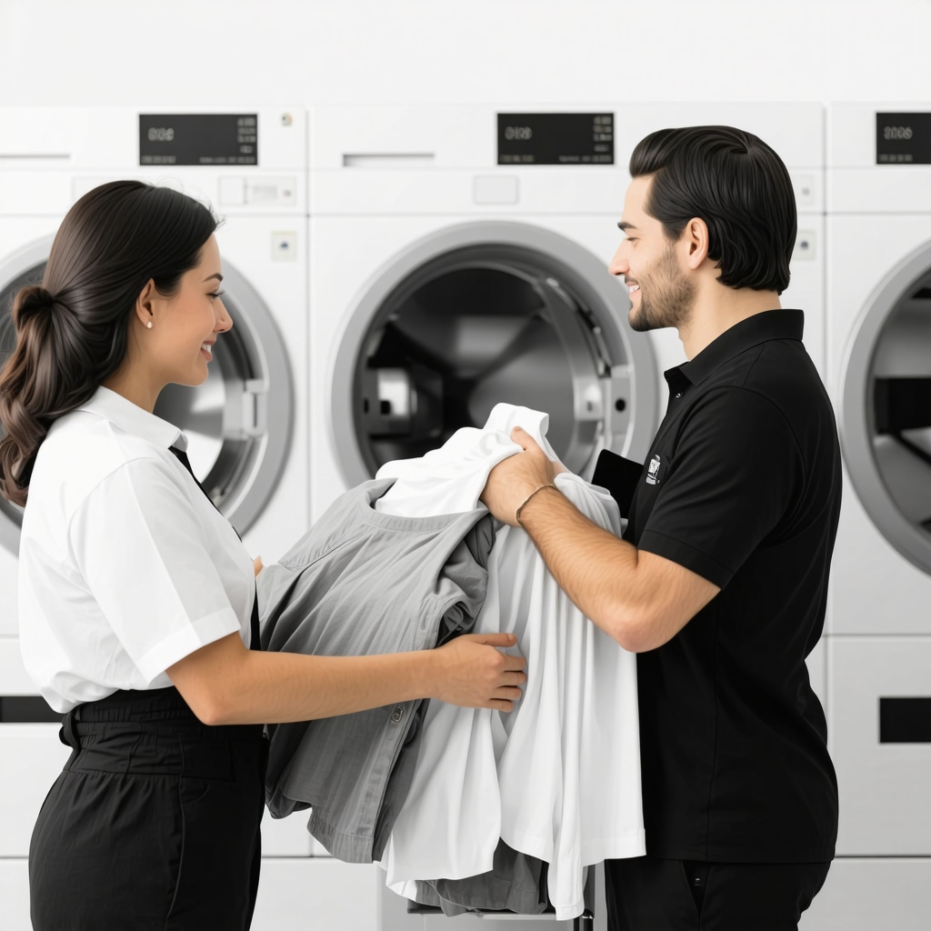 Laundry staff handling clothes with care during pickup in Tampa.
