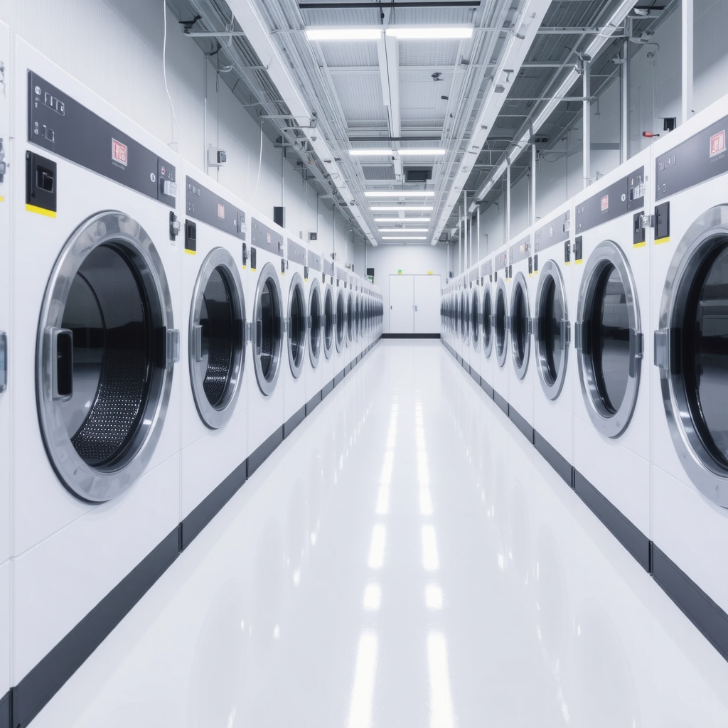 Modern laundry facility with IoT sensors and automated machines