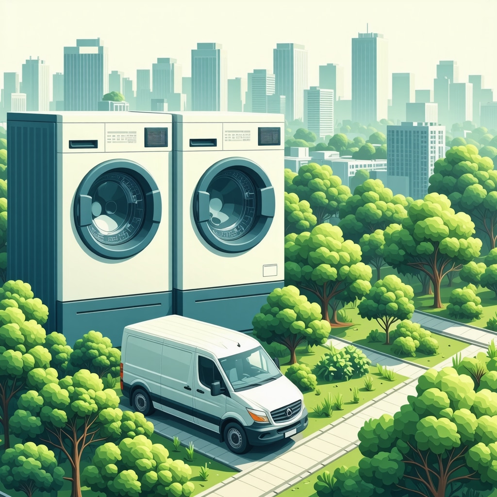 Smart eco-friendly laundry service integrating IoT sensors and green delivery in Tampa cityscape