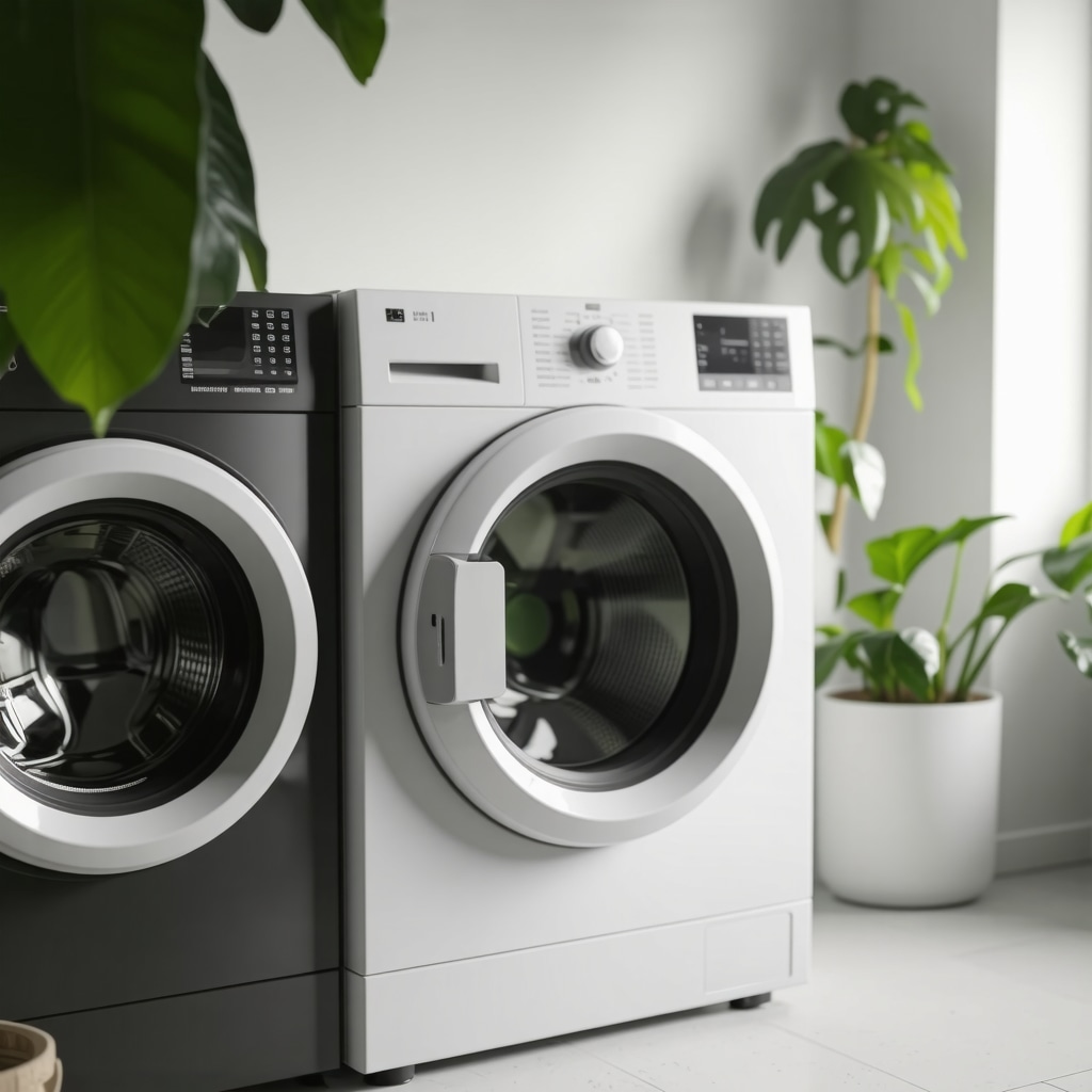 User interacting with a modern laundry app showing eco-friendly options and real-time tracking