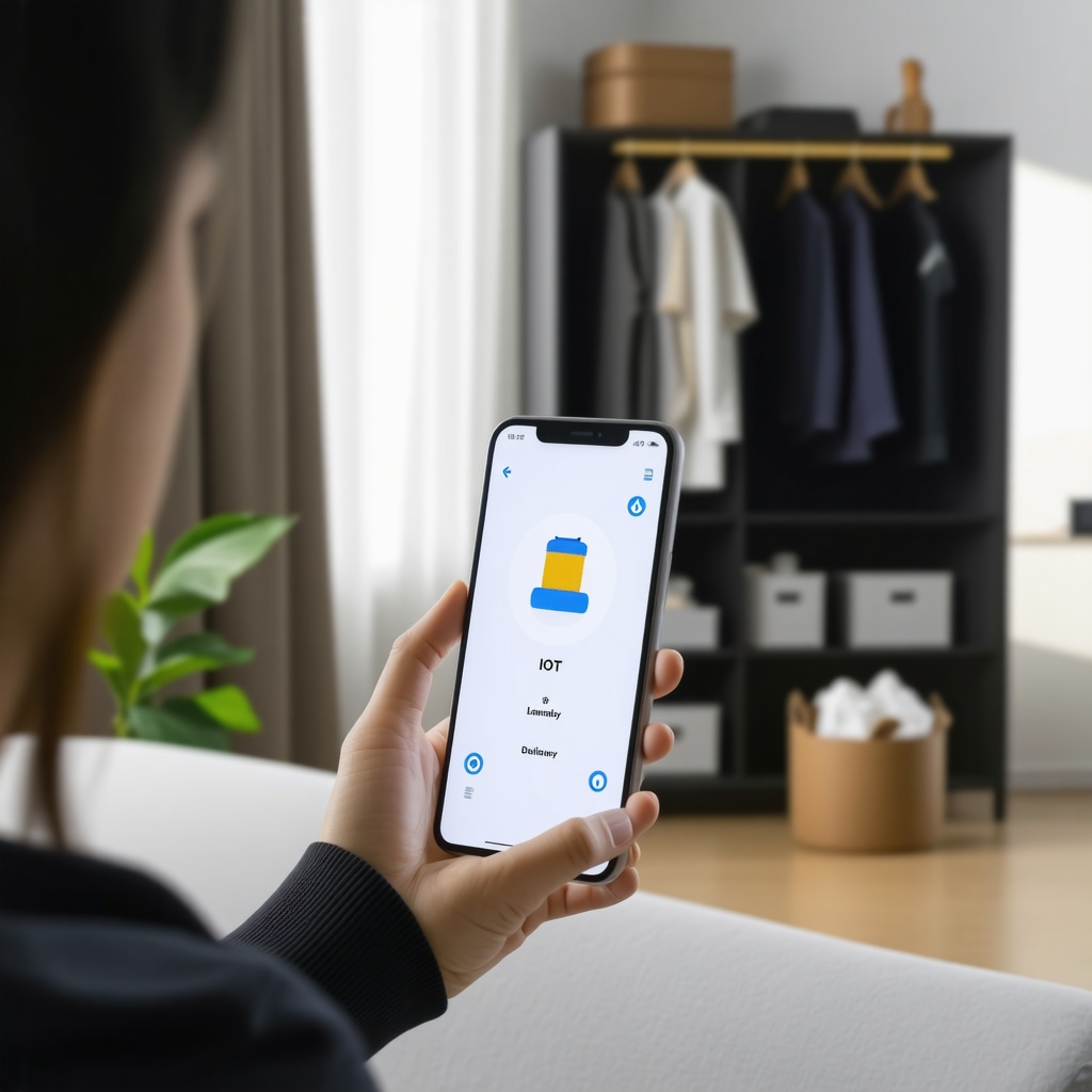 Professional using smart wardrobe app connected to laundry delivery services