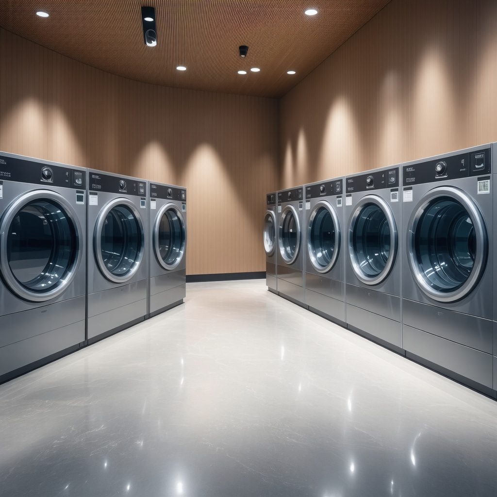 High-tech laundry facility integrating AI and IoT technologies for efficient vacation rental laundry management.