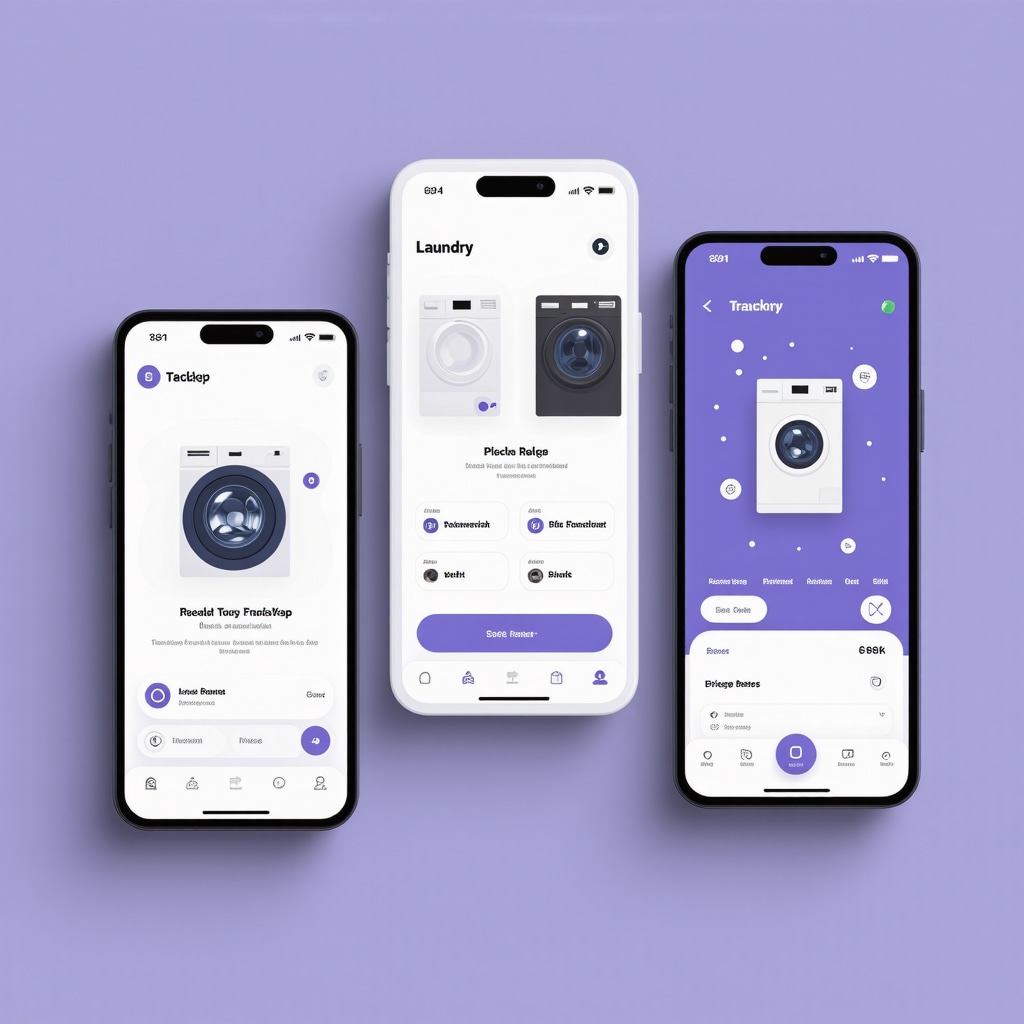 An advanced laundry pickup app interface showcasing real-time tracking and eco-friendly options