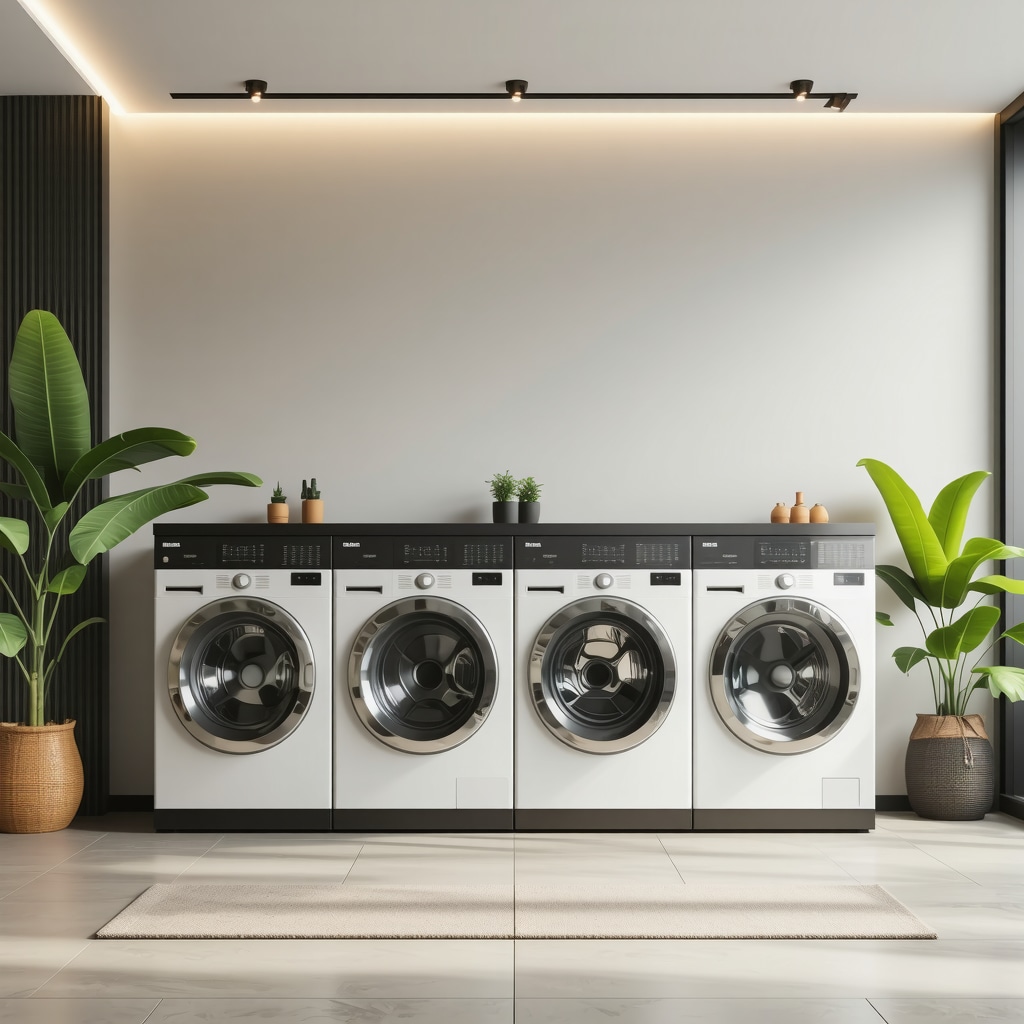 Futuristic laundry room with high-tech appliances and eco-friendly setup