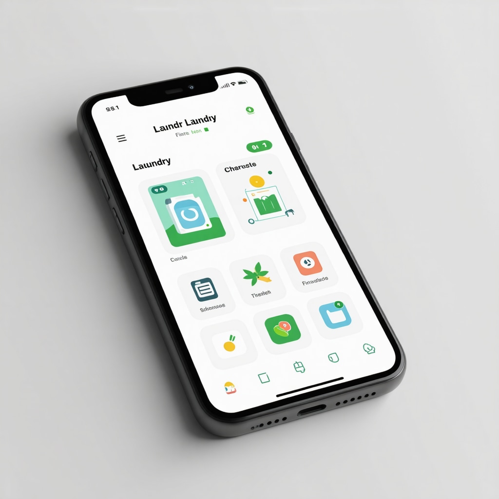 A smartphone screen showing a laundry app with live updates and eco-friendly features.