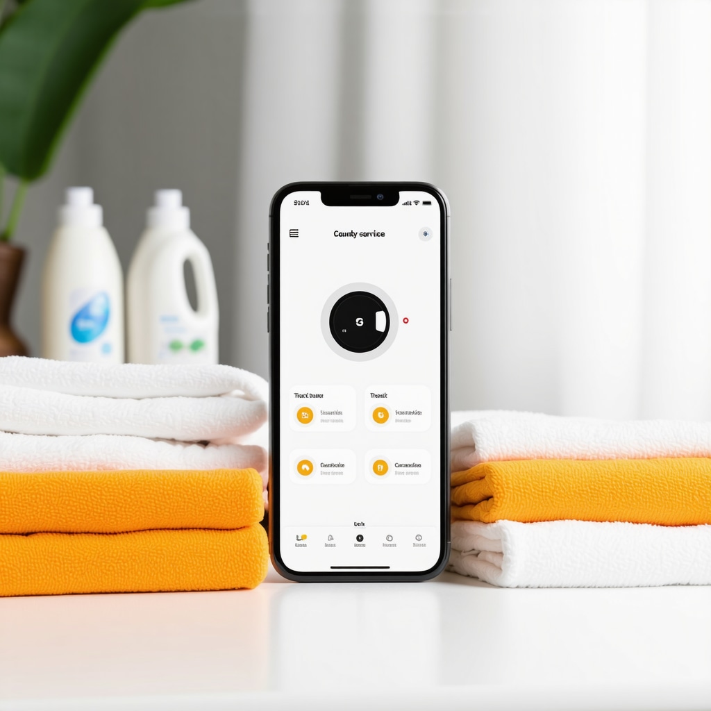 Smartphone showing laundry pickup app with folded clothes and eco-friendly detergents in Carrollwood home