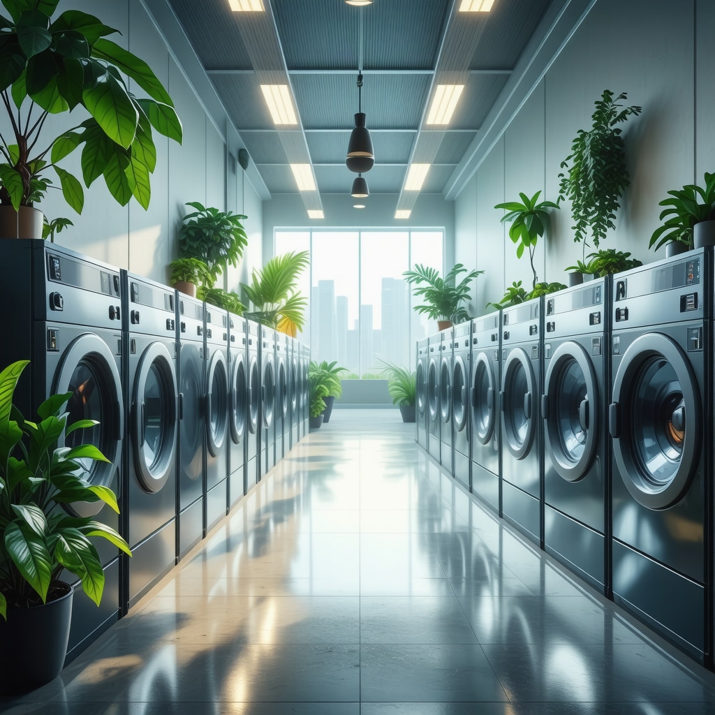 High-tech Tampa laundry facility with ozone and AI systems, showcasing sustainability