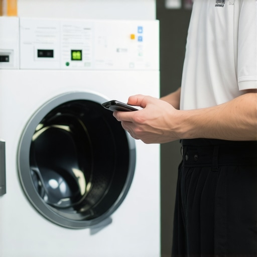 Customer using smartphone for contactless laundry pickup in Odessa FL, eco-friendly packaging, professional service
