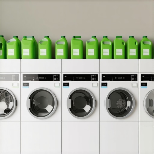 Modern laundry service emphasizing eco-friendly practices with green packaging and detergents