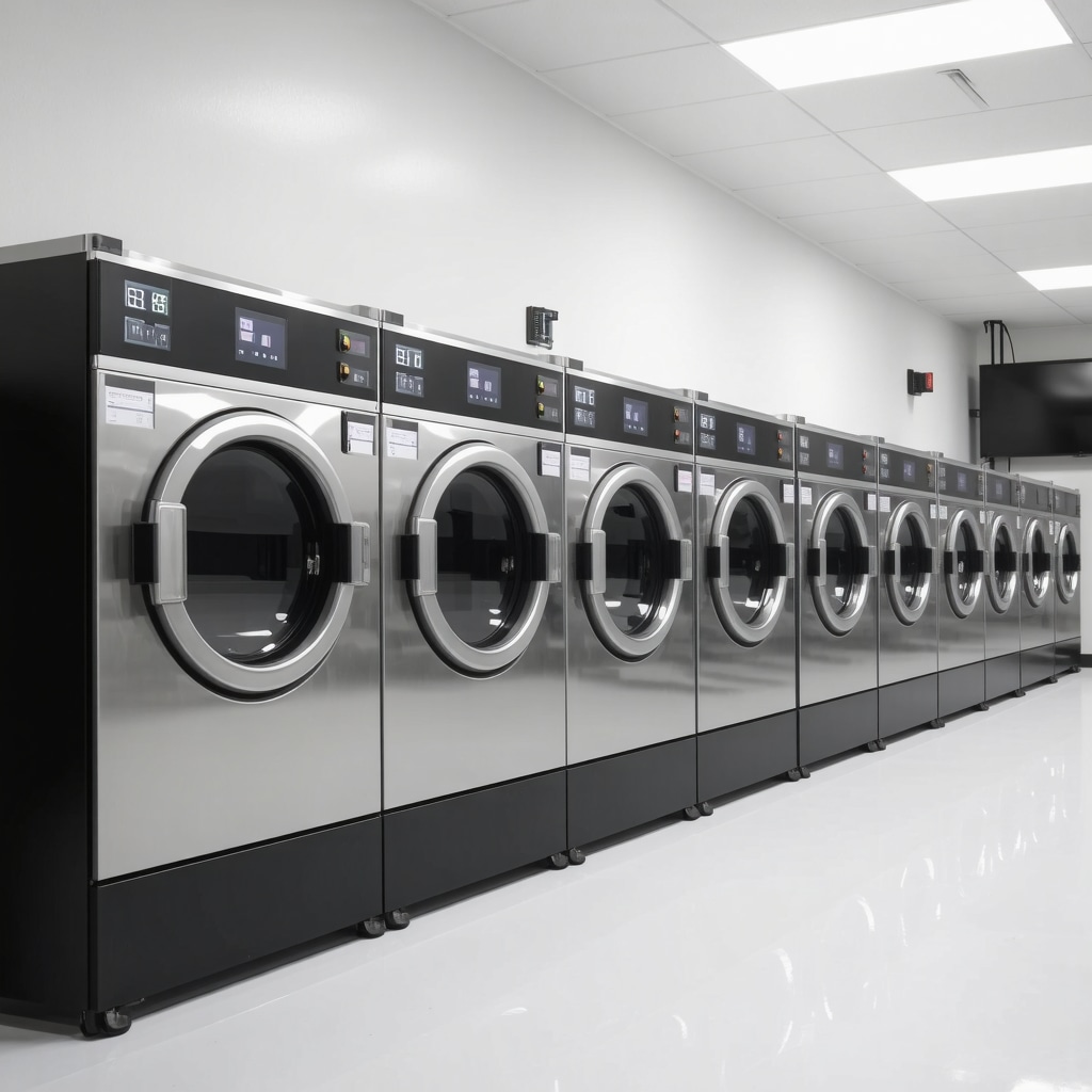 A contemporary laundry facility showcasing eco-friendly sterilization technology.