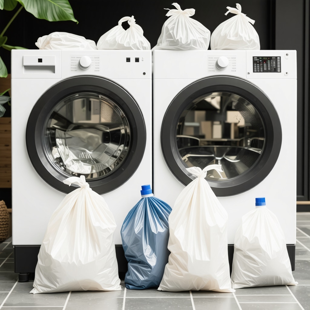 Eco-conscious laundry pickup with reusable bags and green detergents