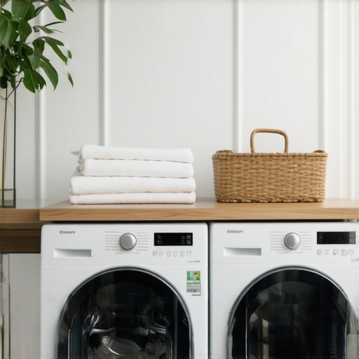 Modern eco-friendly laundry setup with biodegradable packaging and advanced folding techniques.