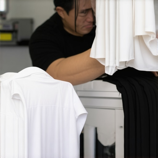 Professional laundry worker folding clothes with care