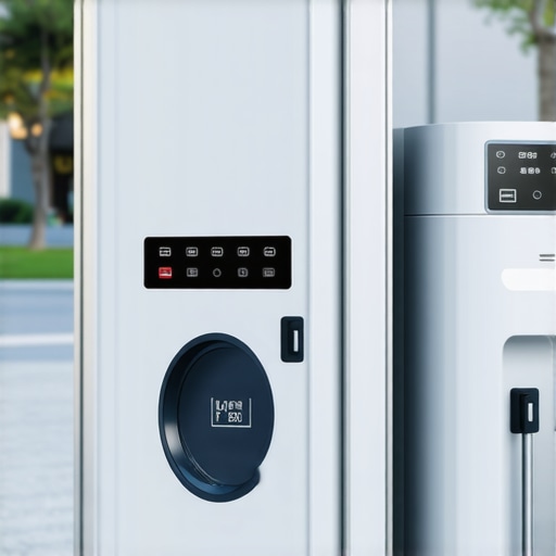 A contactless laundry pickup station with eco-friendly packaging and security features in an urban environment.