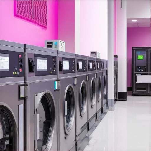 A contemporary laundry facility with RFID and IoT systems for efficient management.