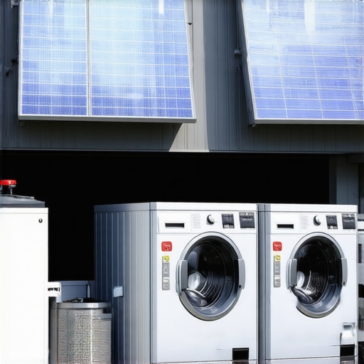 Eco-friendly laundry center with solar panels and water recycling systems